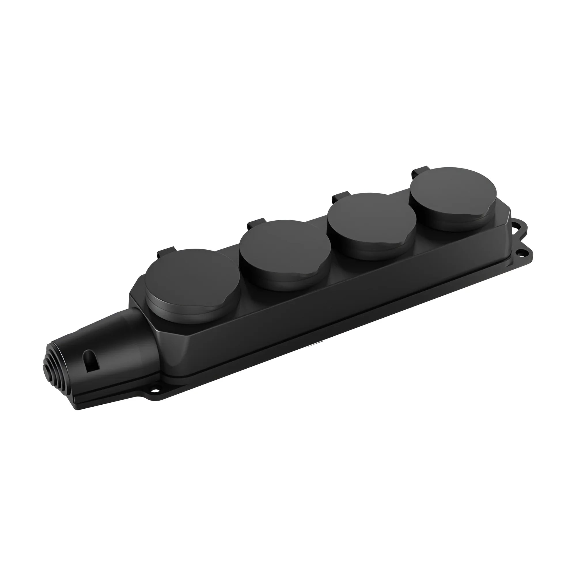 Braytron Steckdosenverteiler 4-fach IP44 Schuko mit Klappdeckel – Schwarz