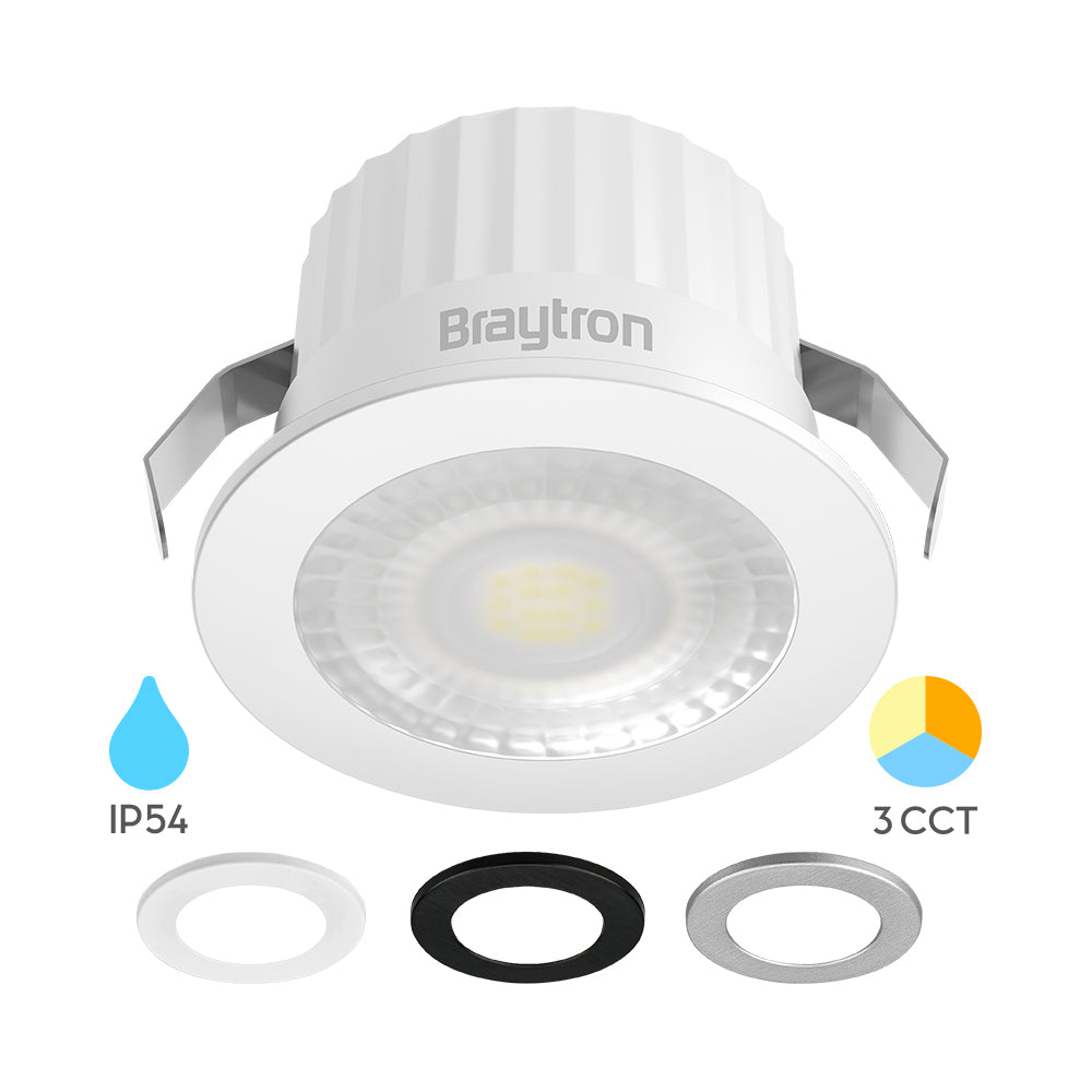 Braytron LED Mini-Einbauspot 3W 3CCT IP54 mit 3 Wechselblenden – Weiß/Silber/Schwarz