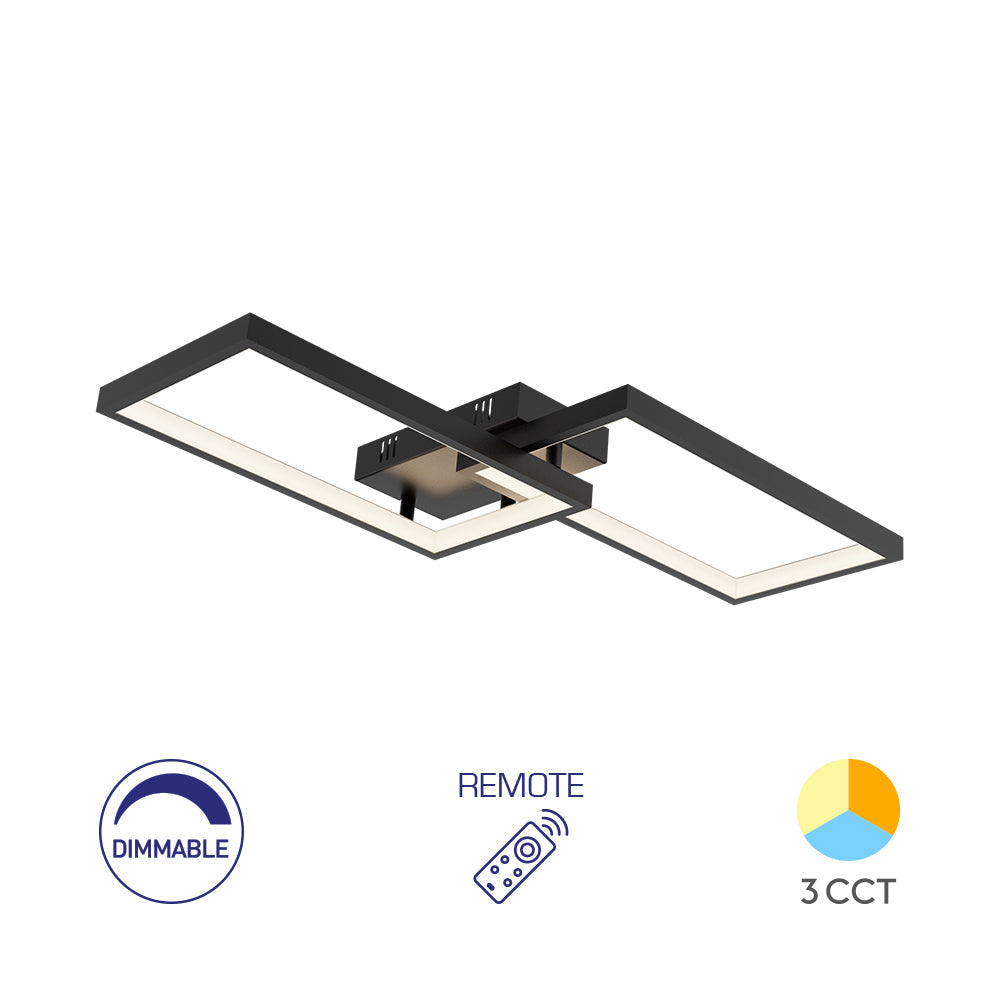 Braytron LED Deckenleuchte Nela 40W 4400 lm 3CCT dimmbar mit Fernbedienung Rechteck – Schwarz